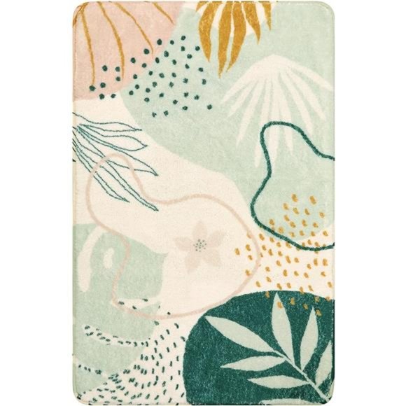 Green Botanical Print Small Throw Rugs Modern Abstract Non-Slip 3x5 Minimalist - Picture 2 of 6